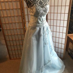 Powder blue strapless gown